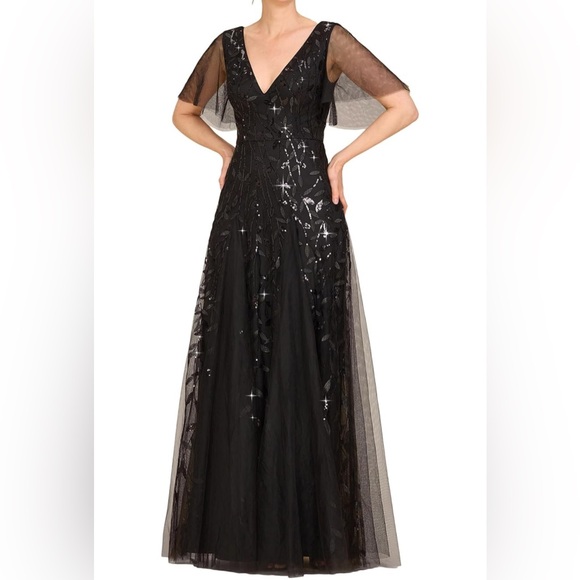 NWT Ever Pretty Black V Neck Sequin Evening Dress Women’s Size 16 - Picture 1 of 11
